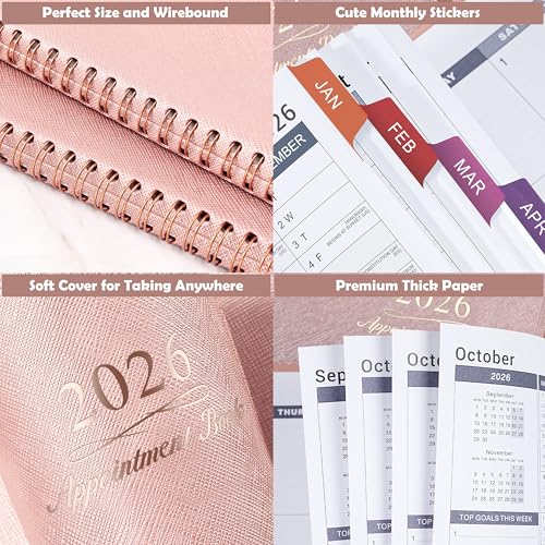 Poluma 2026 Appointment Book/Planner - Weekly Appointment Book 2026, January 2026 - December 2026, 8.26"x 11.4", Daily/Hourly Planner with Tabs, 15 Minutes, Wirebound - Pink - Image 4