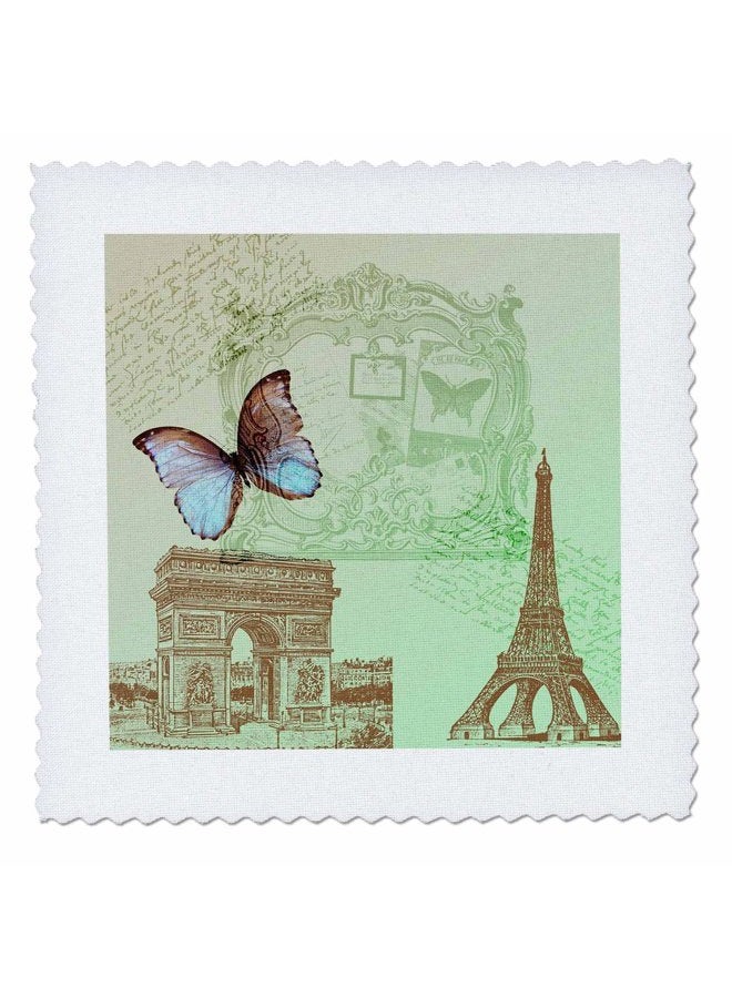 3DROSE qs_79195_1 Vintage Paris Butterfly Eiffel Tower Quilt Square, 10 by 10-Inch - Image 1