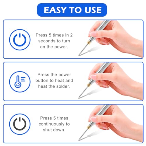 Loyanger USB Rechargeable Portable Soldering Iron Kit, 1100mah 5V 15W Rapid Heat 788°F Cordless Soldering Iron Pen Kit Charging Welding Tool for Jewelry, Electronic, Household, DIY(COLOR:silver) - Image 5