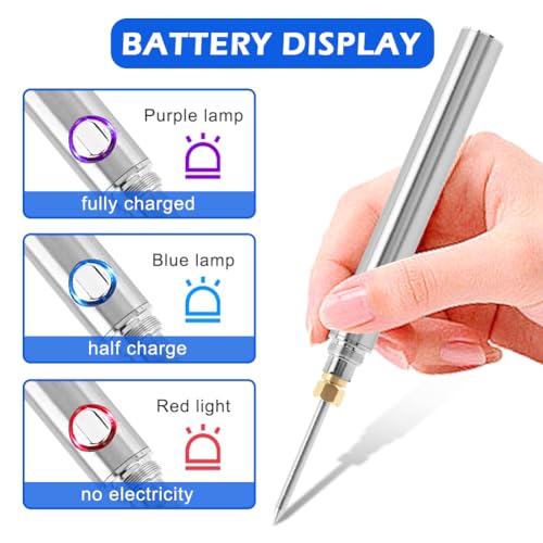 Loyanger USB Rechargeable Portable Soldering Iron Kit, 1100mah 5V 15W Rapid Heat 788°F Cordless Soldering Iron Pen Kit Charging Welding Tool for Jewelry, Electronic, Household, DIY(COLOR:silver) - Image 3