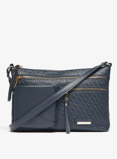 سيليست Women All-Over Monogram Embossed Crossbody Bag with Adjustable Strap and Zip Closure