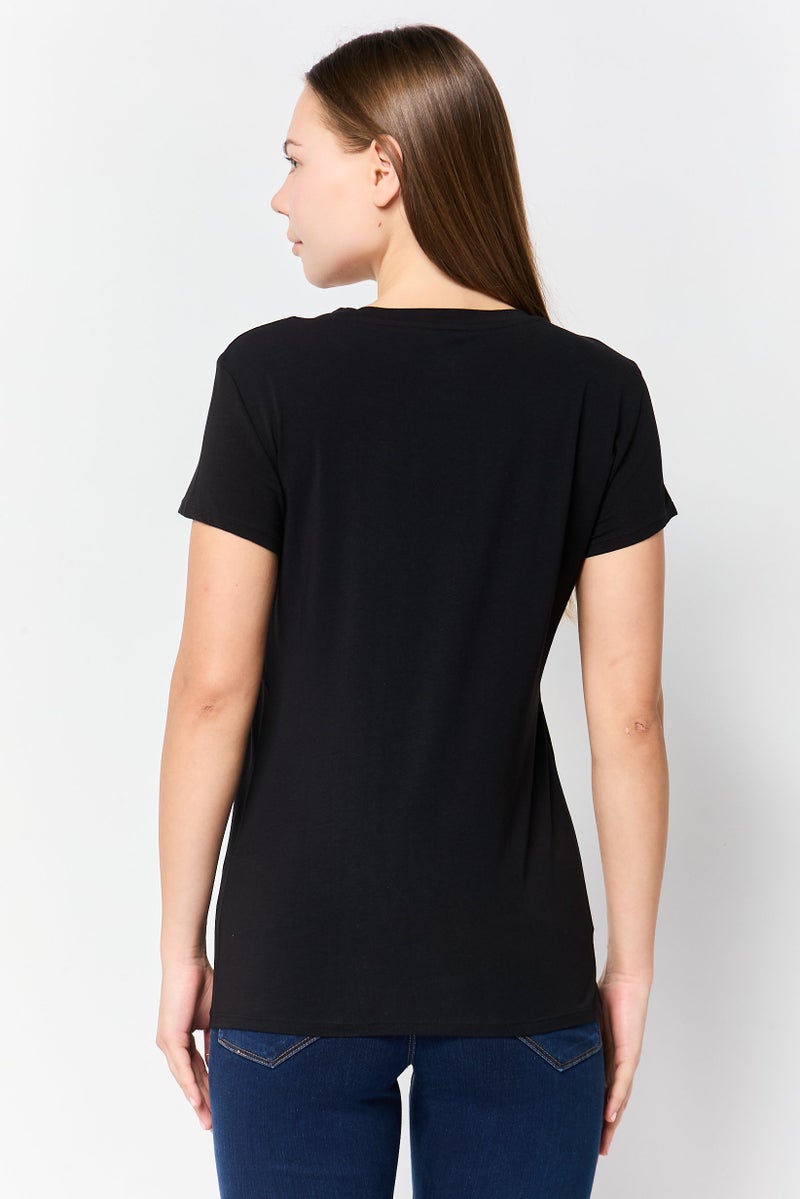 armani AX Armani Exchange Women Crew Neck Short Sleeve Brand Logo T-Shirt, Black - Image 2