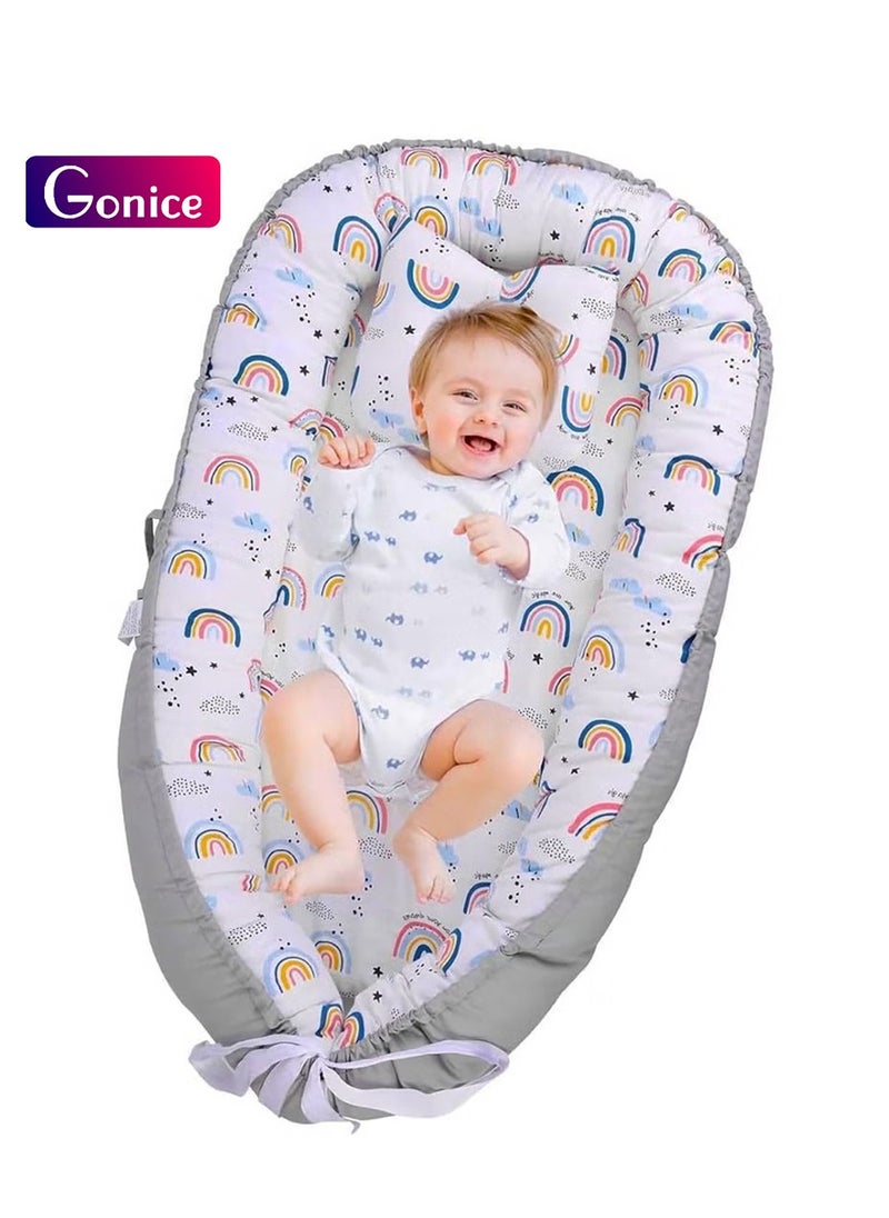 Gonice - Baby Nest, 90x50cm Baby Nest Pod for Newborn, Soft Sleeping Cribs Cuddle Pads with Pillow, 100% Cotton Swaddling Wrap for Newborn & Babies - Image 1