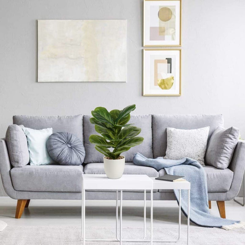 Briful 18 Inch Artificial Plants Realistic Fake Fiddle Leaf Fig Plant Faux Ficus Lyrata Plant Potted Fake Plant in White Pot for Living Room Home Indoor Decor - Image 4