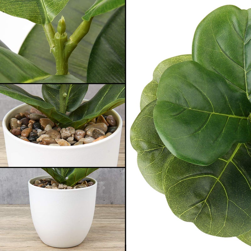 Briful 18 Inch Artificial Plants Realistic Fake Fiddle Leaf Fig Plant Faux Ficus Lyrata Plant Potted Fake Plant in White Pot for Living Room Home Indoor Decor - Image 3