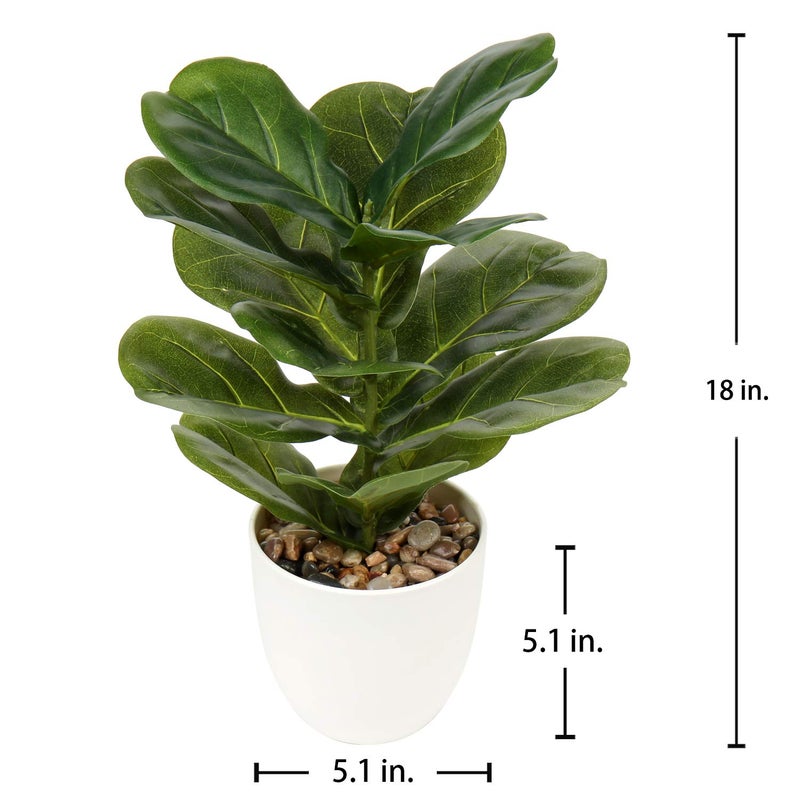 Briful 18 Inch Artificial Plants Realistic Fake Fiddle Leaf Fig Plant Faux Ficus Lyrata Plant Potted Fake Plant in White Pot for Living Room Home Indoor Decor - Image 2