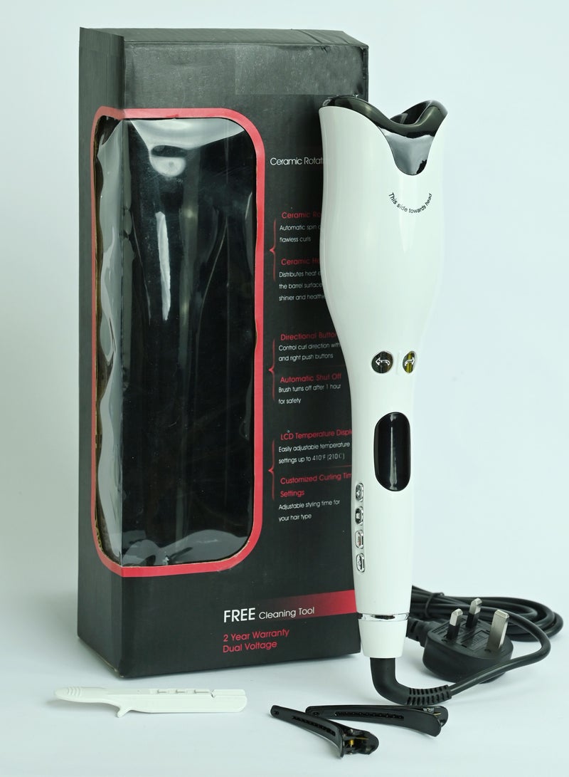 Ceramic Rotating Curler/ Automatic Hair Curler Wand/ Curling Iron Rotating Spin Ceramic Salon Hair Styling Tool For Women (White, Black) - Image 1