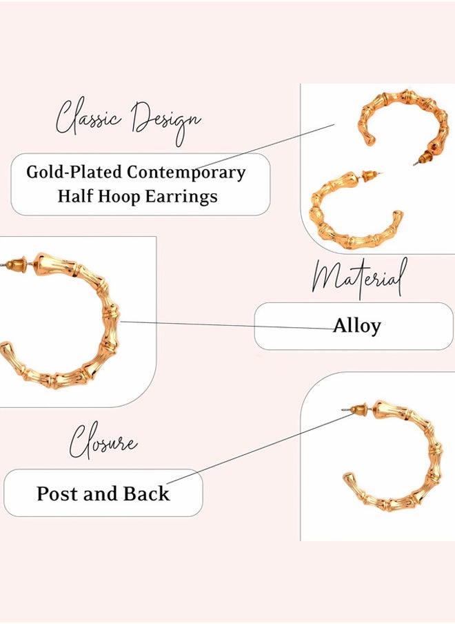 Just Peachy Just Peachy Gold-Plated Contemporary Half Hoop Earrings - Elegant and Modern Design - Lightweight and Comfortable for All-Day Wear - Hypoallergenic and Durable - Perfect for Every Occasion  - Image 4