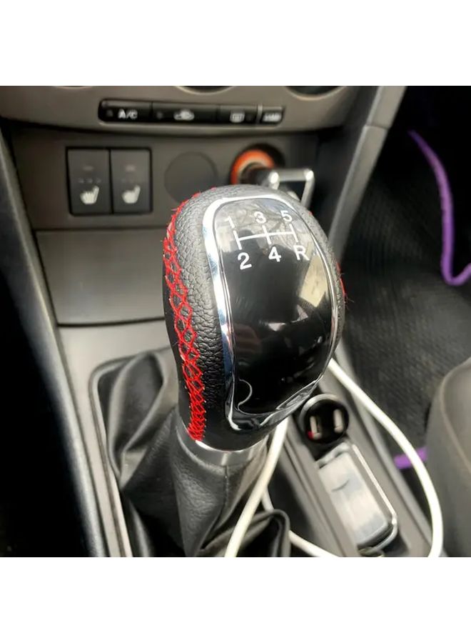 Black Line 5 6 Speed Manual Gear Shift Knob With Red Stitch Faux Leather - Image 1