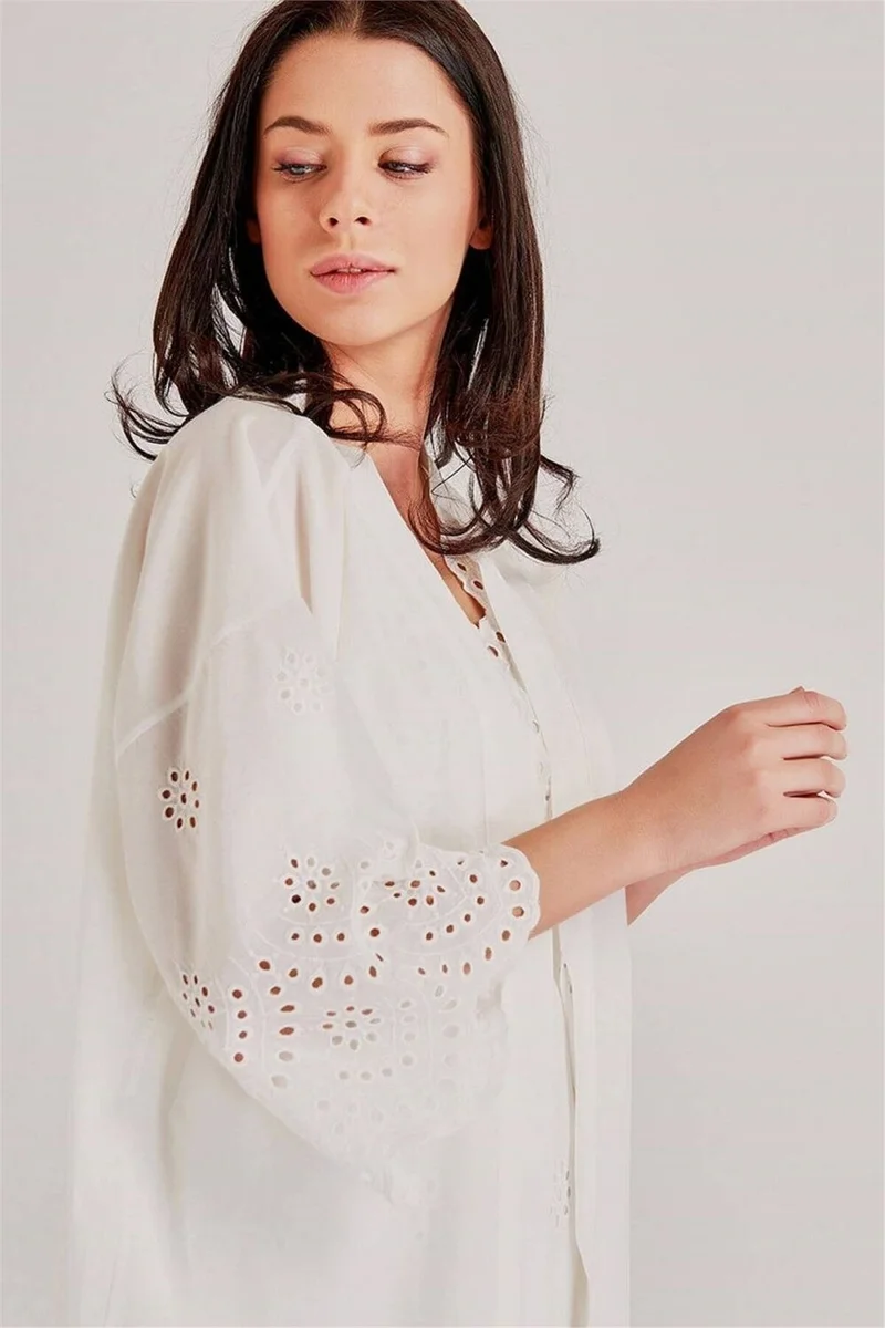 ماجيك فورم 46108 Women's Ecru Self-Embroidered Cotton Single Dressing Gown