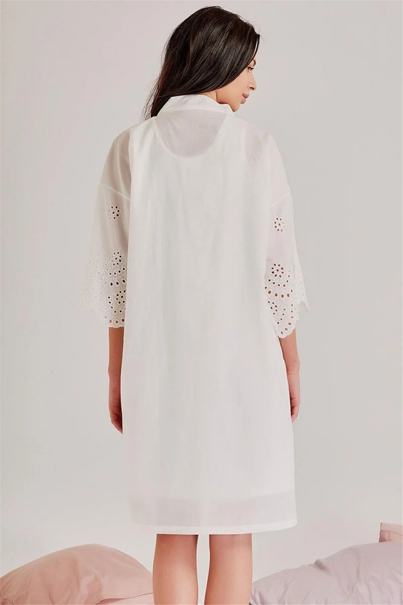 ماجيك فورم 46108 Women's Ecru Self-Embroidered Cotton Single Dressing Gown