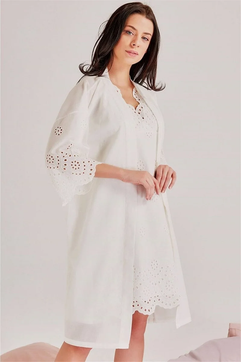 ماجيك فورم 46108 Women's Ecru Self-Embroidered Cotton Single Dressing Gown