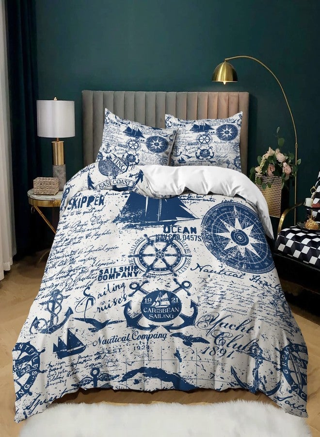 AILONEN Anchor Duvet Cover King Size,Nautical Theme Bedding Set for Boys Girls Kids,Sea World Ocean Comforter Cover Bedroom Decor with 17 Pillow Shams,Zipper - Image 1