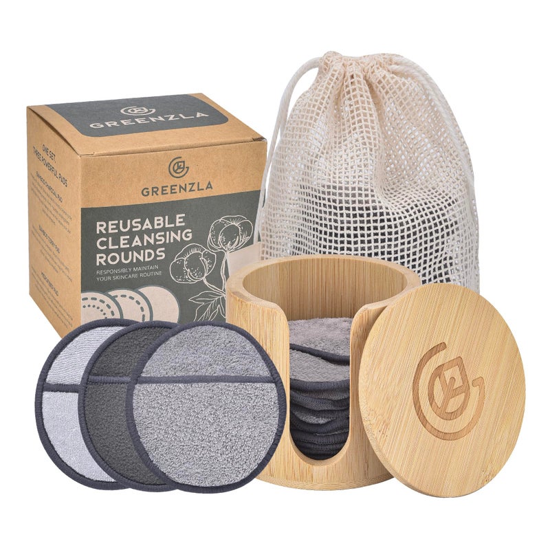 Greenzla Reusable Makeup Remover Pads Premium Set 12 Pack Microfiber Cotton Pads Charcoal Cotton Rounds Bamboo Terry Face Wipes for All Skin Types with Mesh Laundry Bag and Bamboo Storage - Image 3