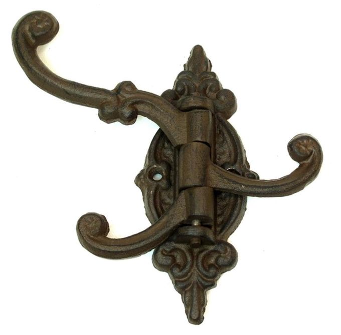 Home & Comforts Cast Iron Vintage Antique Victorian Swing Arm Swivel Wall Hook Hall Tree 3 Hooks - Image 5