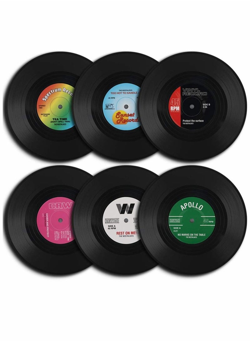 SYOSI Vinyl Record Coasters 6 Pcs Retro Style Vinyl Coasters Drinks Colorful Retro Decoration for Home Office Bar Funny House Warming Gift for Music Lovers Set  - Image 1