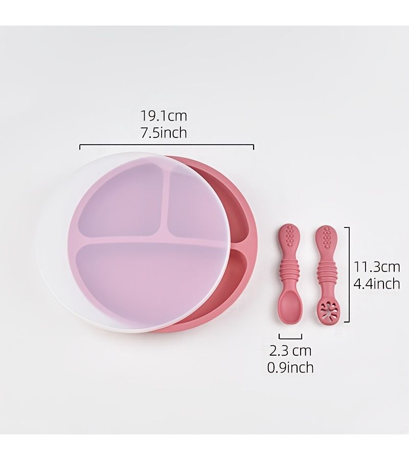 Gray Blue Kids Dinnerware Set 4pcs Baby Plate Bowl Spoon and Suction Cup Toddler Feeding Tools for Self Feeding Ages 1 to 6 Unisex Birthday Gift - Image 5