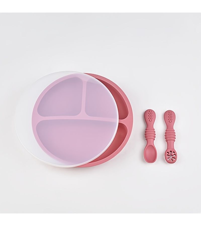 Gray Blue Kids Dinnerware Set 4pcs Baby Plate Bowl Spoon and Suction Cup Toddler Feeding Tools for Self Feeding Ages 1 to 6 Unisex Birthday Gift - Image 3