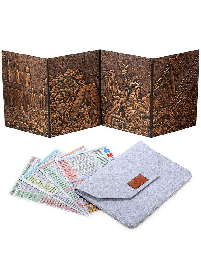 DNDND DM Screen 3D Faux-Leather Embossed Dragon with Four-Panel Pockets, DND Master Screen with Gorgeous Gift Flet Case for D&D Dungeons and Dragon Tabletop Game (Copper) - Image 1