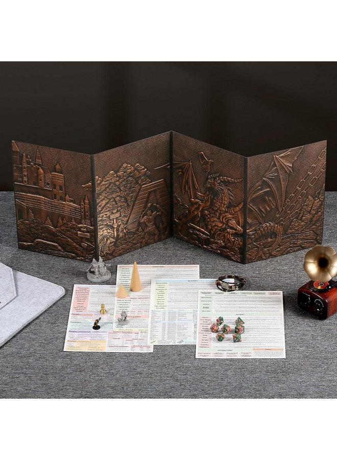 DNDND DM Screen 3D Faux-Leather Embossed Dragon with Four-Panel Pockets, DND Master Screen with Gorgeous Gift Flet Case for D&D Dungeons and Dragon Tabletop Game (Copper) - Image 3