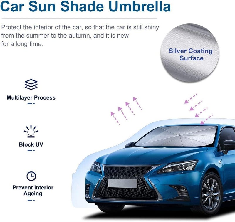 Car Windshield Sun Shade Umbrella - UV Rays & Heat Protector Sun Visor - Foldable Reflector Shield for Vehicle Interior Protection - Image 2