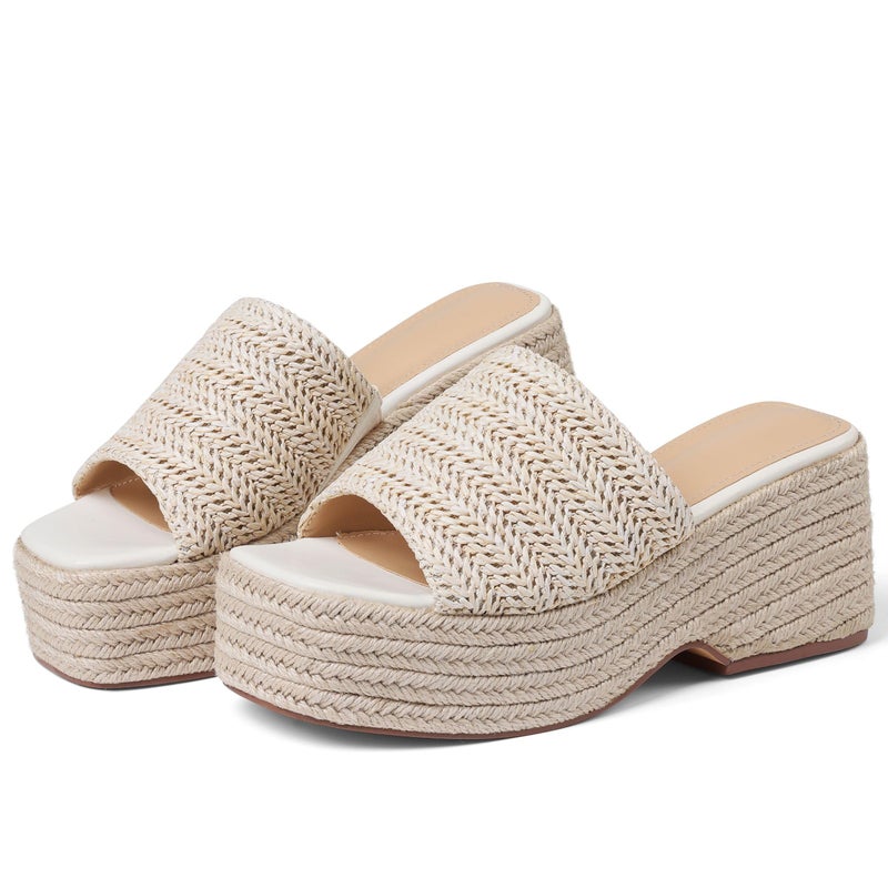 EQAUDES Summer Platform Wedge Sandals Comfortable Dressy Sandals Espadrille Sandals for Women Cute Beach Vacation Sandal Woven Straw Raffia Sandal - Image 1