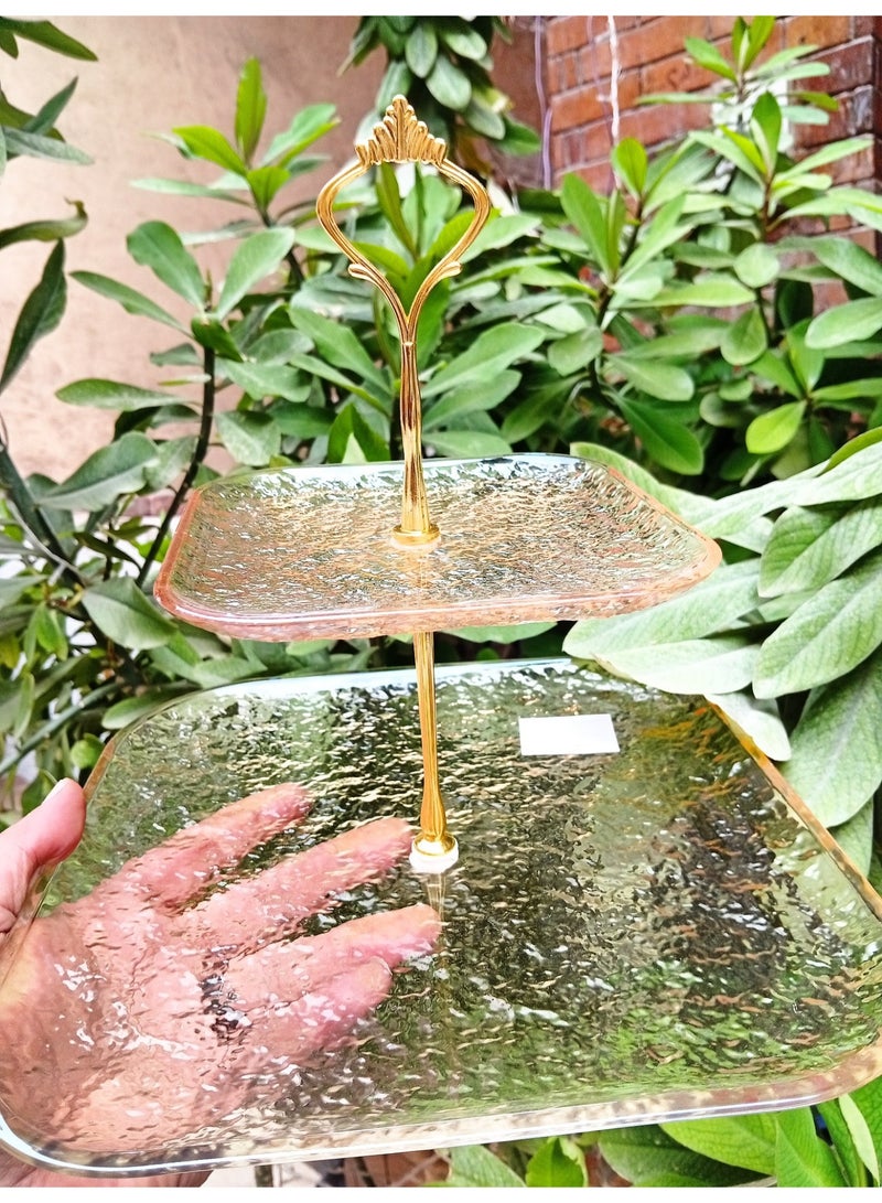 حامل تقديم دورين زجاجي بلون عسلي مع قاعدة متينة وتصميم حجري راقٍ - Image 1