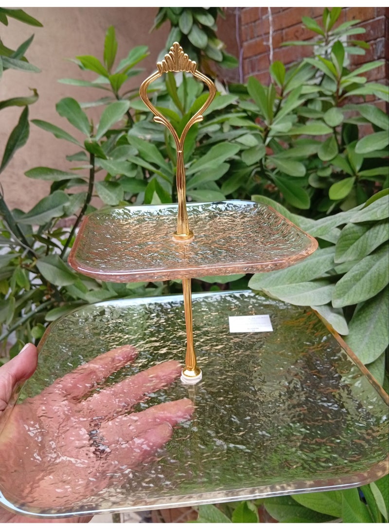 حامل تقديم دورين زجاجي بلون عسلي مع قاعدة متينة وتصميم حجري راقٍ - Image 5
