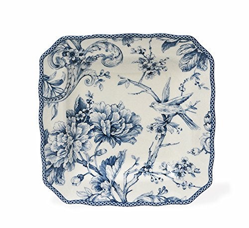 222 Fifth Adelaide Blue  White Salad Plates Set of 4 Square