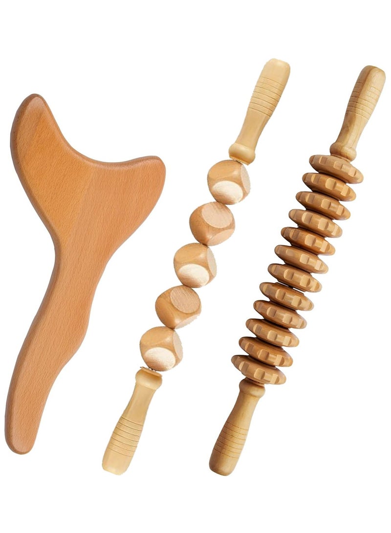 GuRiver Wood Therapy Massage Tools, 3 pcs set for Wooden Lymphatic Drainage Tool, Anti Cellulite Massage Set, Roller Lymphatic Drainage Tool, Body Sculpting Tool - Image 1