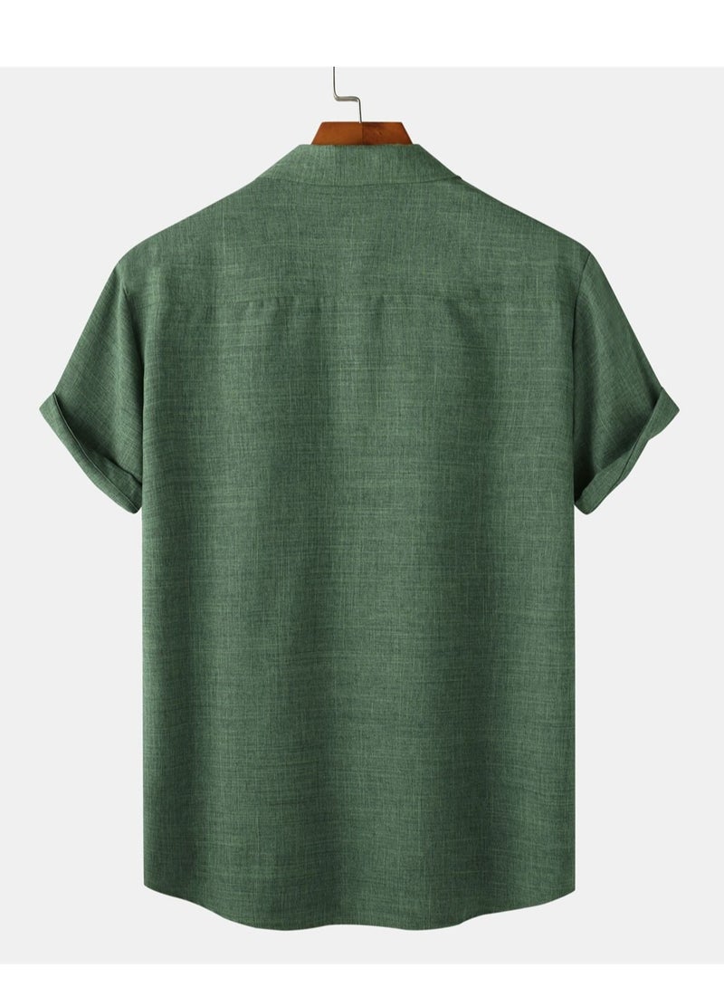 قميص رجالي صيفي جديد بلون سادة وأكمام قصيرة قميص غير رسمي نحيف - Image 2