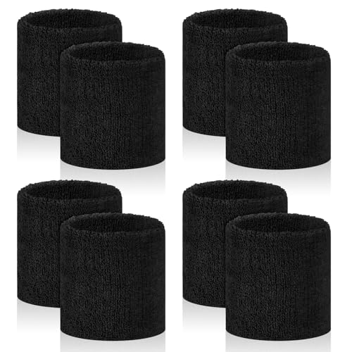 PEASUG 8 Pcs Sports Wrist Sweat Bands for Men & Women，Absorbent Wrist Sweatbands Tennis Wristbands, Elastic Wrist Bands for Sweat for Basketball Tennis Football Gym Running Working Out, Black - Image 1