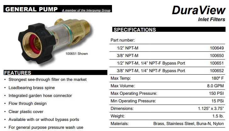 General Pump Brass Inline Water Filter - Male NPT - Image 2