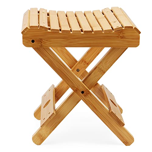 MOUYAT 2 Pack 12 Inch Bamboo Folding Stool, Foldable Foot Step Stool, Natural Bamboo Shower Bench Seat Toilet Stool for Bathroom Showers, Saunas, Fishing, 11 x 11 x 12.6 Inch - Image 5