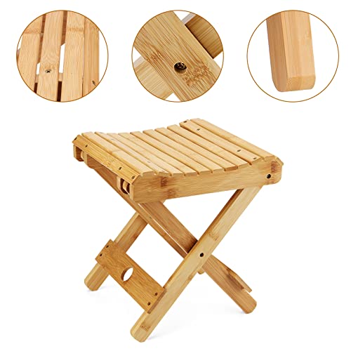 MOUYAT 2 Pack 12 Inch Bamboo Folding Stool, Foldable Foot Step Stool, Natural Bamboo Shower Bench Seat Toilet Stool for Bathroom Showers, Saunas, Fishing, 11 x 11 x 12.6 Inch - Image 3