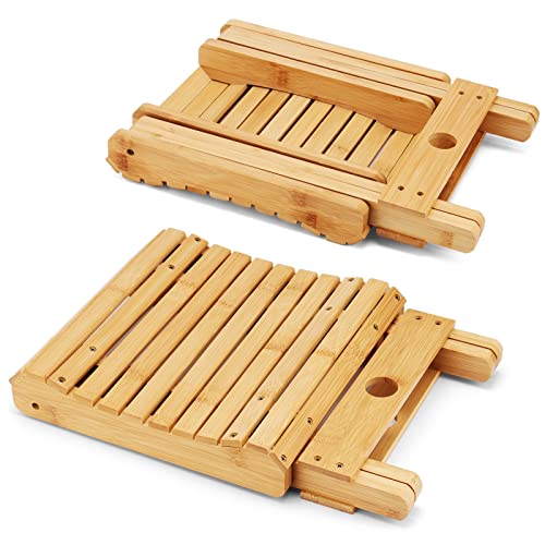 MOUYAT 2 Pack 12 Inch Bamboo Folding Stool, Foldable Foot Step Stool, Natural Bamboo Shower Bench Seat Toilet Stool for Bathroom Showers, Saunas, Fishing, 11 x 11 x 12.6 Inch - Image 4