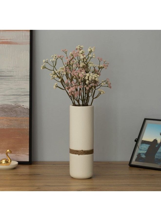Uniquewise Decorative Modern Ceramic Cylinder Shape Table Vase Flower Holder With Rope White 11 Inch  - Image 3