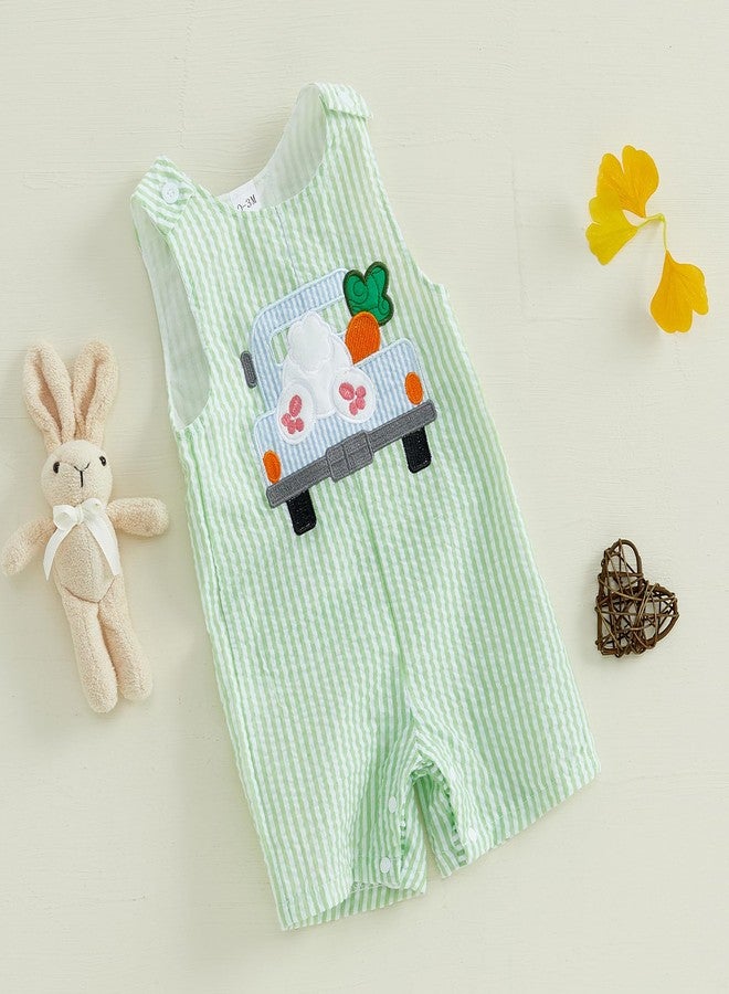 SAYOO Newborn Baby Boy Easter Outfit Sleeveless Embroidery Striped Bunny Eggs Romper Jumpsuit Infant First Easter Shortalls (Green 2, 12-18 Months) - Image 3