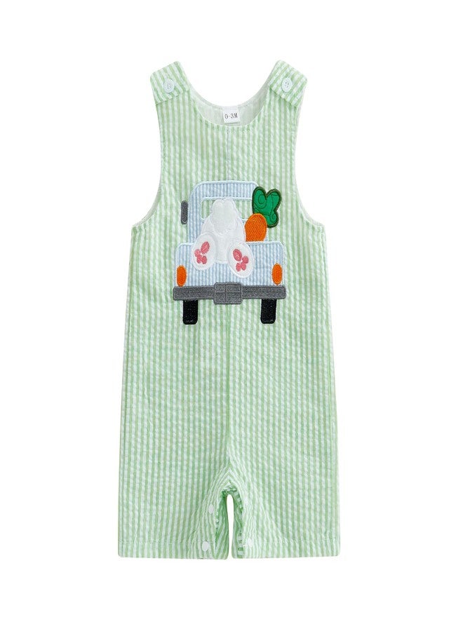 SAYOO Newborn Baby Boy Easter Outfit Sleeveless Embroidery Striped Bunny Eggs Romper Jumpsuit Infant First Easter Shortalls (Green 2, 12-18 Months) - Image 1