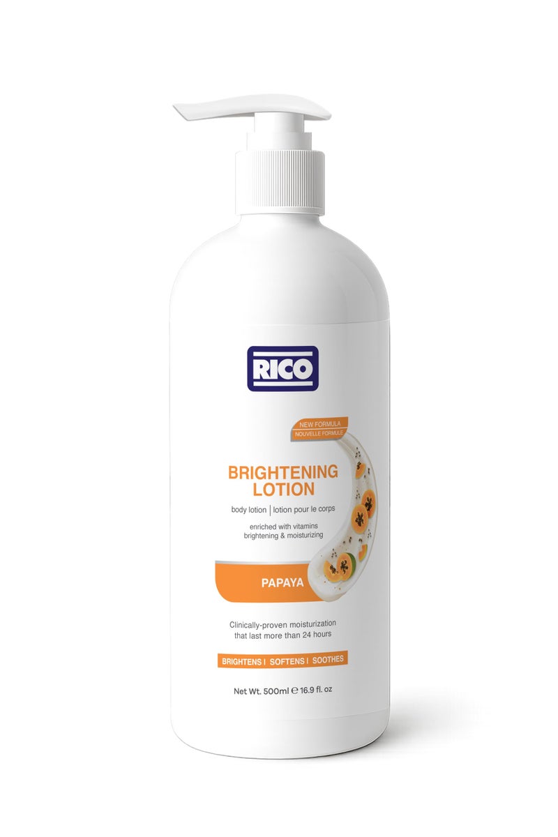 ريكو RICO Brightening Body Lotion with Papaya Extract, Vitamin B3, Licorice Extract, 500 ml, All Skin Types - Image 1
