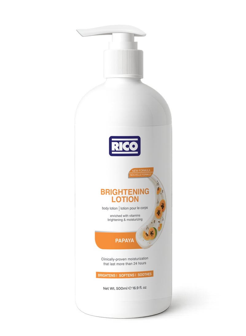 RICO Brightening Body Lotion with Papaya Extract, Vitamin B3, Licorice Extract, 500 ml, All Skin Types - Image 1