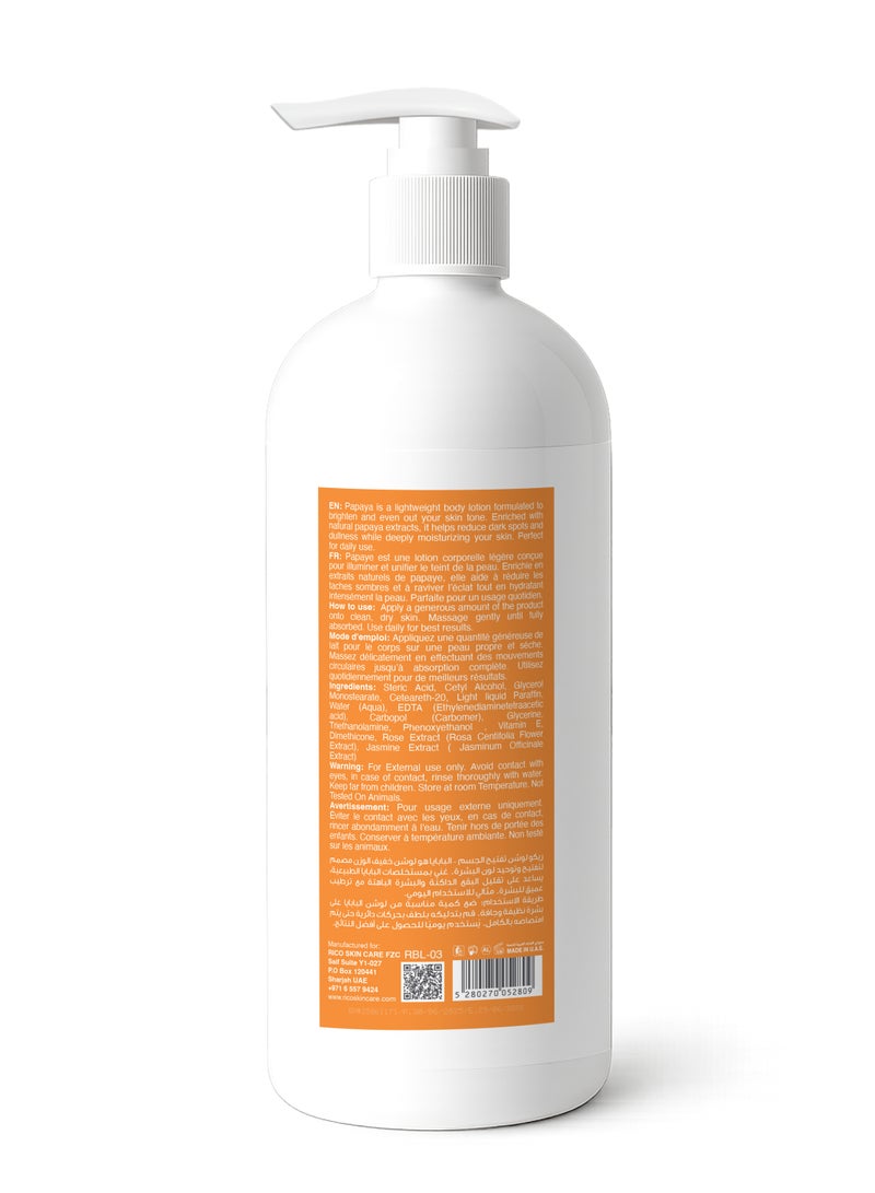 RICO Brightening Body Lotion with Papaya Extract, Vitamin B3, Licorice Extract, 500 ml, All Skin Types - Image 2