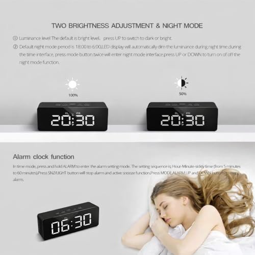 Vaanar Sena Smart LED Digital Alarm Clock with Loud Alarm, Temperature & Date Display | USB Powered Table Alarm Clock for Bedroom & Office, USB Cable for Continuous Display-Black - Image 2