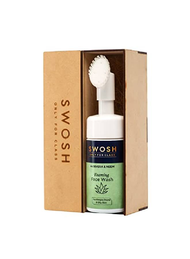 SWOSH Aloe Vera & Neem Foaming Face Wash For Pimple Prone & Oily Skin No Parabens Sulphate Silicones & Color (with Builtin Face Brush) 100 ml - Image 2