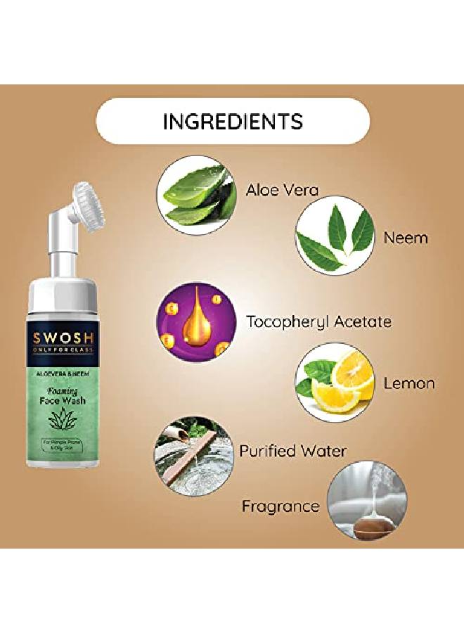SWOSH Aloe Vera & Neem Foaming Face Wash For Pimple Prone & Oily Skin No Parabens Sulphate Silicones & Color (with Builtin Face Brush) 100 ml - Image 4