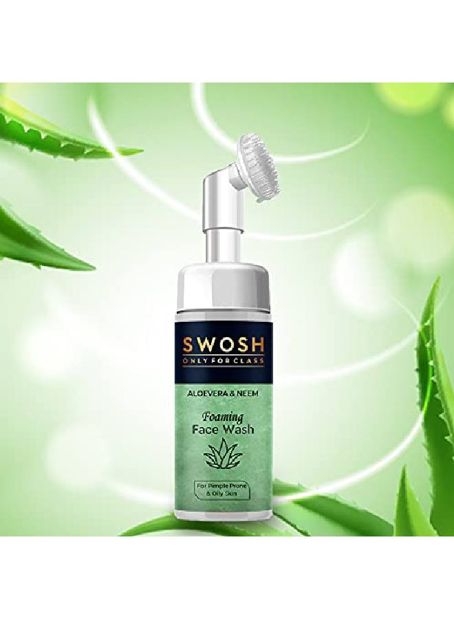 SWOSH Aloe Vera & Neem Foaming Face Wash For Pimple Prone & Oily Skin No Parabens Sulphate Silicones & Color (with Builtin Face Brush) 100 ml - Image 3