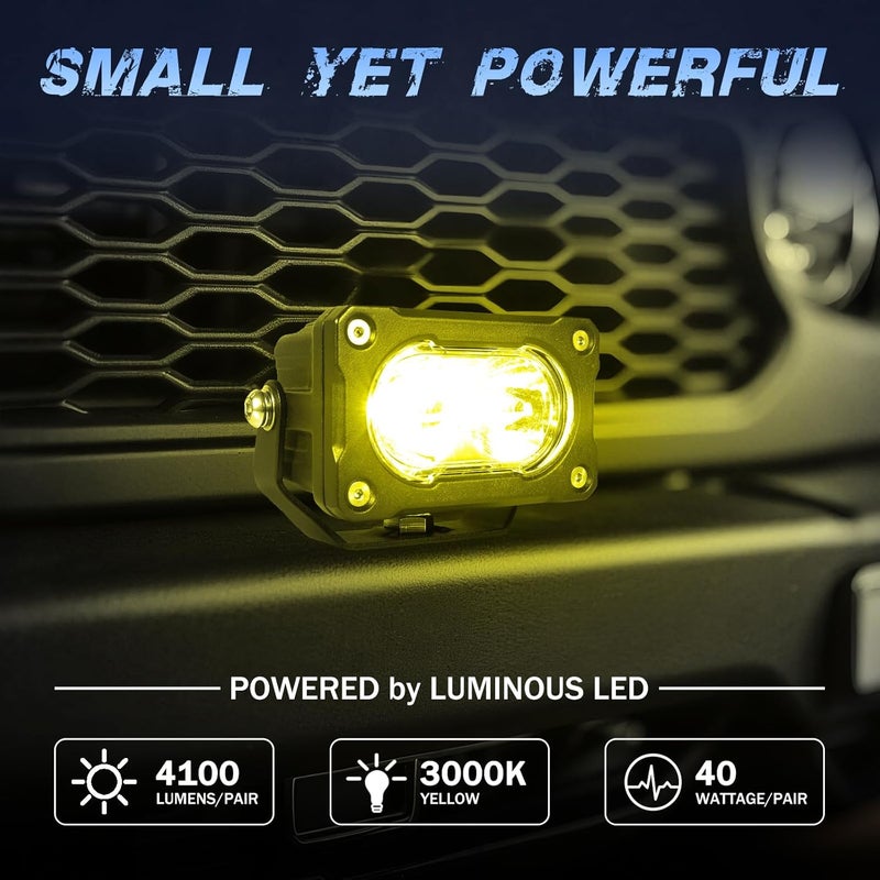 مصابيح LED، 2 قطعة 40 واط 3 بوصة مصابيح LED بقعة صفراء مصابيح ضباب مصابيح قيادة للدراجات النارية مصابيح احتياطية للمصد مصابيح صغيرة للشاحنات ومركبات ATV وUTV وSUV وسورون وبيك آب وقوارب - Image 5