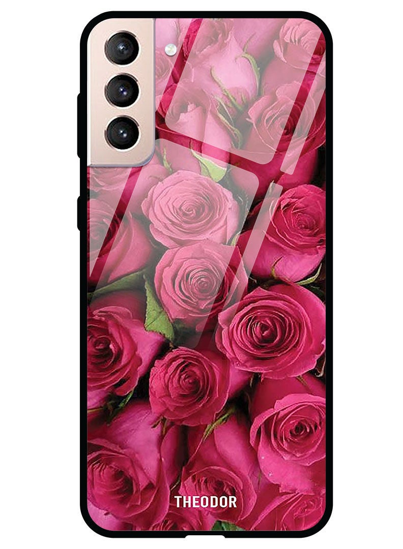 Theodor Protective Tempered Glass Case Cover Samsung Galaxy S21  Pink Roses - Image 1