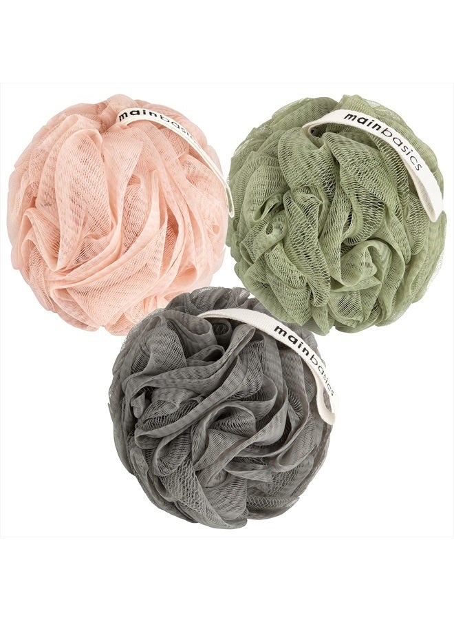 MainBasics Bath Shower Loofah Sponge Pouf Body Wash Scrubber (Set of 3) (Earthy Love) - Image 1