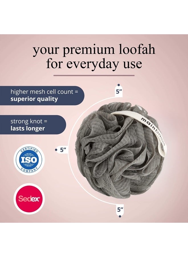 MainBasics Bath Shower Loofah Sponge Pouf Body Wash Scrubber (Set of 3) (Earthy Love) - Image 4